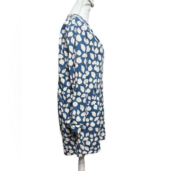 Roller Rabbit (M) Cora Mercury Blue Seashell Split Neck Long Sleeve Mini Dress - Picture 3 of 6